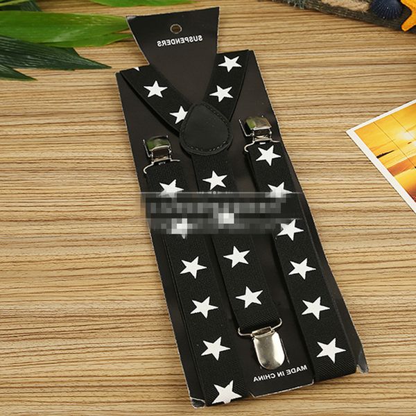 

wholesale-25mm women men suspenders star fashion clip-on suspenders elastic y-shape adjustable braces solids suspender, Black;white