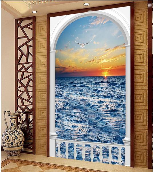 

custom any size arched pillar seaview decoration mural 3d wallpaper 3d wall papers for tv backdrop