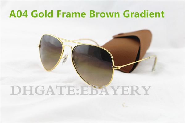 

1pcs men's women's pilot gradient uv400 sunglasses designer sun glasses gold brown blue grey 62mm glass lenses brown case box, White;black