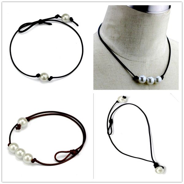 

Женская мода Chokers Жемчужное ожерелье Ювелирные изделия ручной работы Кожаный жем