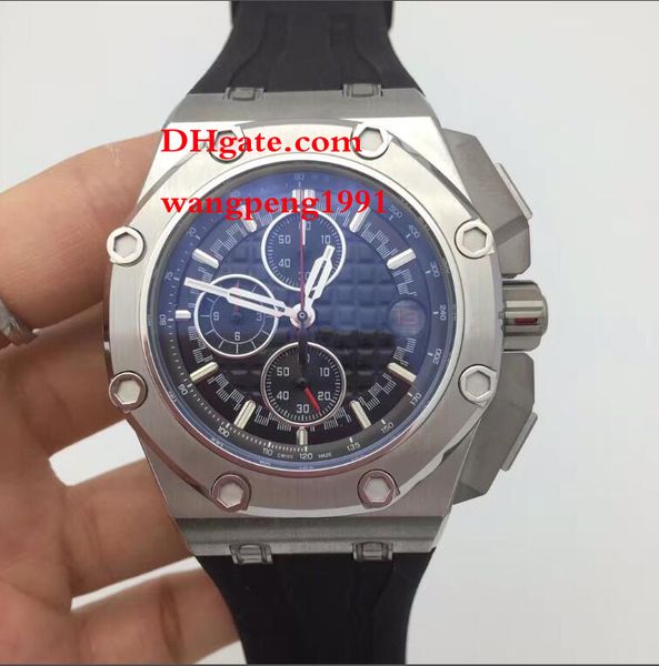 

2017 4 men watch 44mm 26400io.oo.a004ca.01 vk quartz chronograph working rubber bracelet, silver border blue dia mens watch watches, Slivery;brown