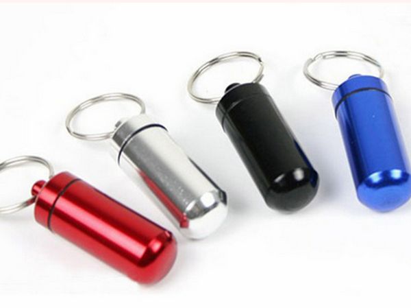 botella port/átil de medicamentos 1 mini pastillero de cajas color plateado llavero redondo de aleaci/ón de aluminio llavero contenedor