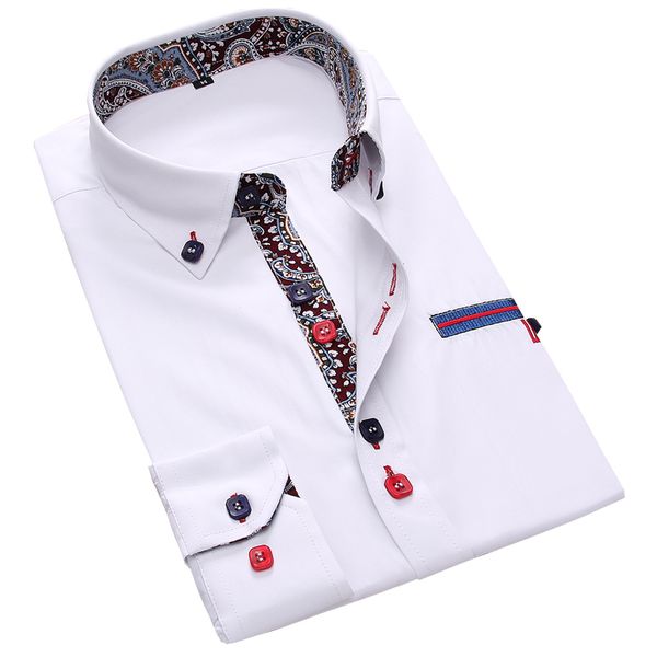

wholesale- new 2017 italian dress shirts men's blouses long-sleeve casual shirt slim fit homme ing, White;black