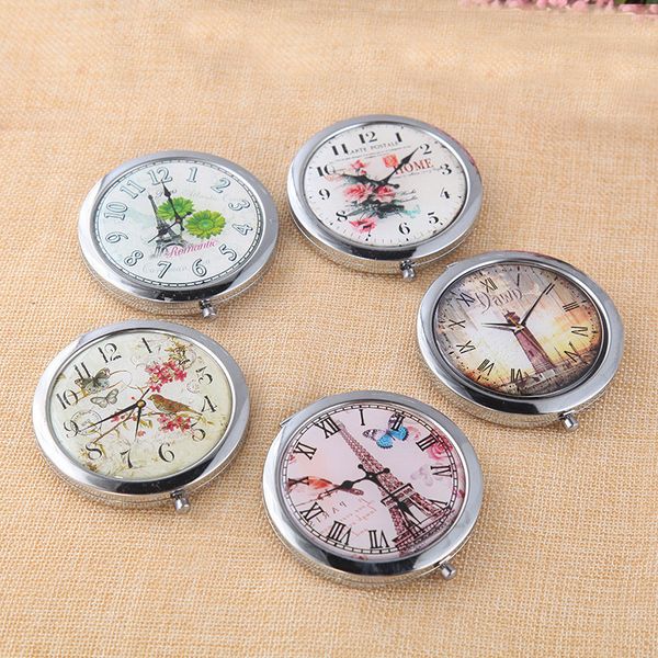 

fashion clock pattern folded make up mirrors travel portable mirrors cosmetic mirrors for promotional giftsl10pcs/lot p024