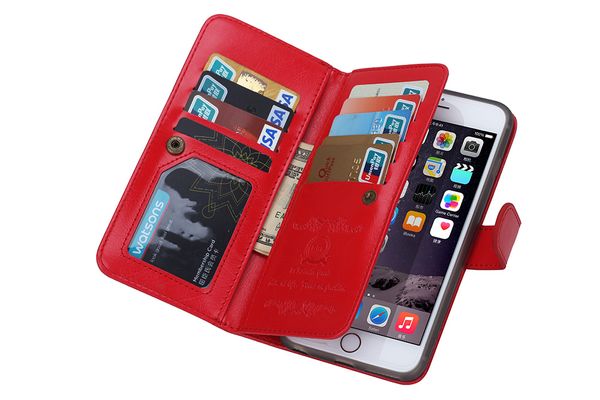 Custodia in pelle a portafoglio con 9 carte staccabile magnetica 2in1 per iphone 5 5s se 6 6s iphone 7 Galaxy s4 s5 s6 s6 edge s7 60 pz/lotto