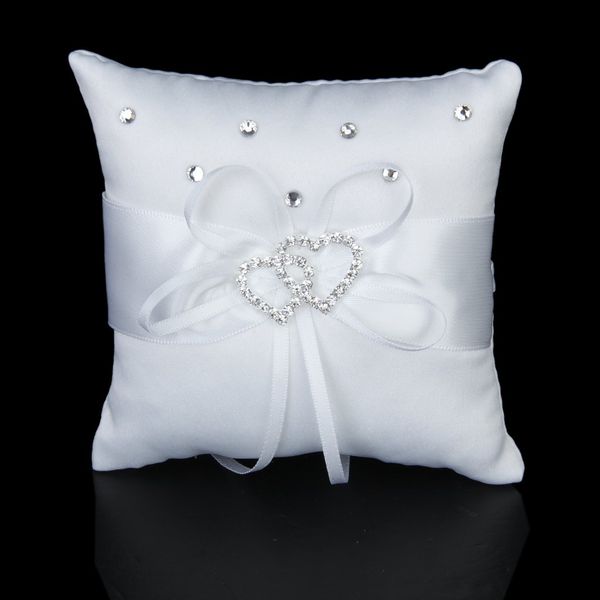 Wholesale Phfu White Double Heart Rhinestone Ring Pillow Wedding