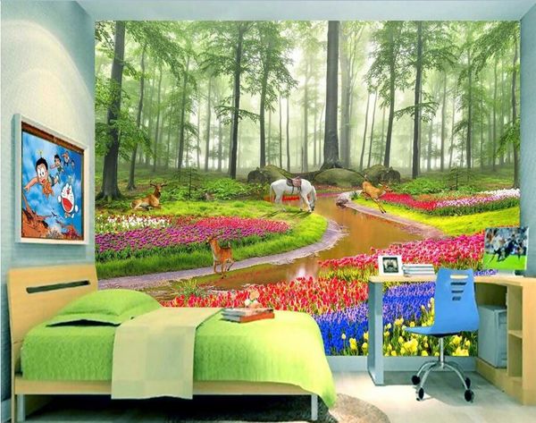 

3d wallpaper custom p non-woven mural hd dream forest flowers background decor painting picture 3d wall muals wall paper for walls 3 d