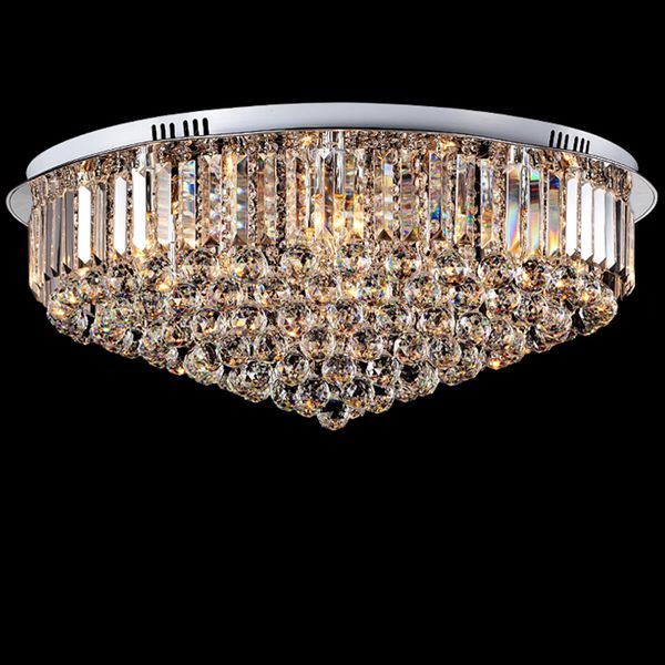 LED teto Luz de cristal redonda E14 Chandelier Montagem lâmpada K9 de cristal de prata do cromo do teto Luz Pingente para sala de estar