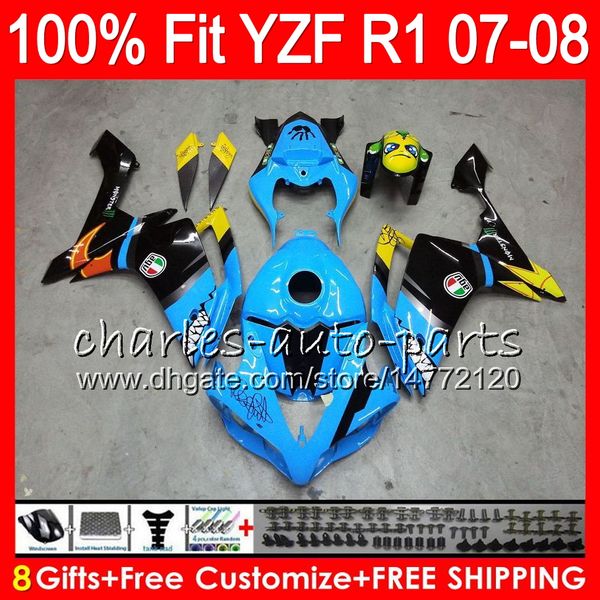 

8gifts 23color injection for yamaha yzf1000 yzfr1 07 08 yzf 1000 37hm18 graffiti blue yzf-r1 07-08 yzf-1000 yzf r 1 yzf r1 2007 2008 fairing