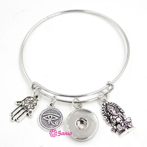 

new arrival fashion diy interchangeable wire bangle bracelet religious faith hand eyes buddha charms snap bracelets women jewelry, Golden;silver