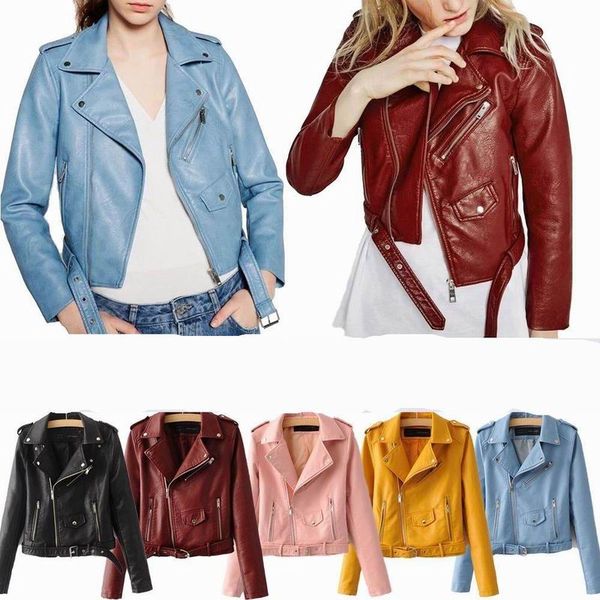 

Fashion Women Casual Soft PU Leather Zipper Coat Biker Motorcycle Slim Jacket Tops