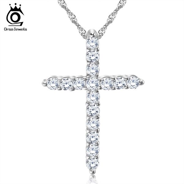 

orsa jewels cross pendant necklace, fashion silver with 3 layer platinum plated,allergy trendy jewelry women necklace on56