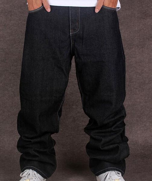 

wholesale-black baggy jeans men hip hop streetwear skateboarder denim pants loose fit plus size hiphop size 42 size 44 ing, Blue
