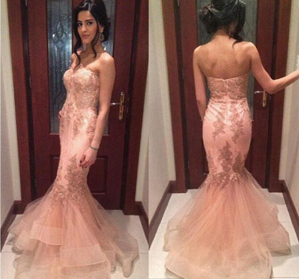 

strapless mermaid pink long evening dresses 2017 off the shoulder tulle sequined backless sweep train formal prom gowns, Black