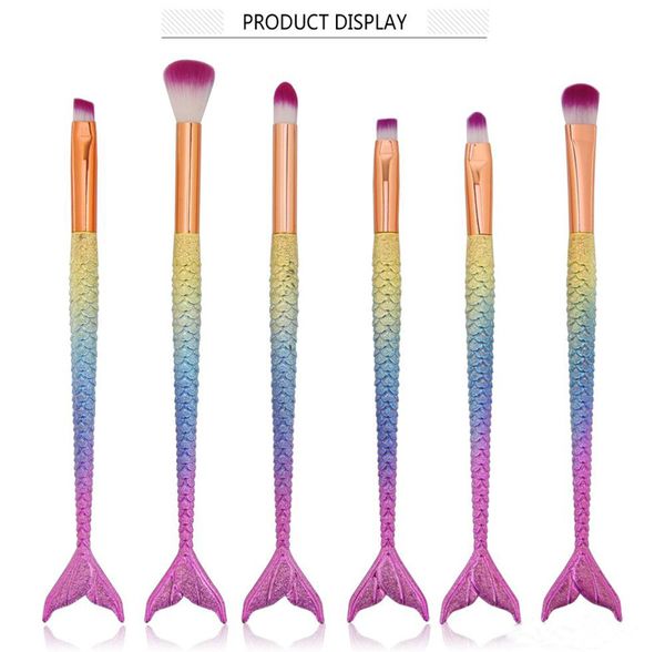 2017 hot Sereia Maquiagem Pincéis 6 pçs / set Eyeshadow Brushes Beleza Arco-íris Colorido Cosméticos Brushes Conjuntos Maquiagem Ferramenta