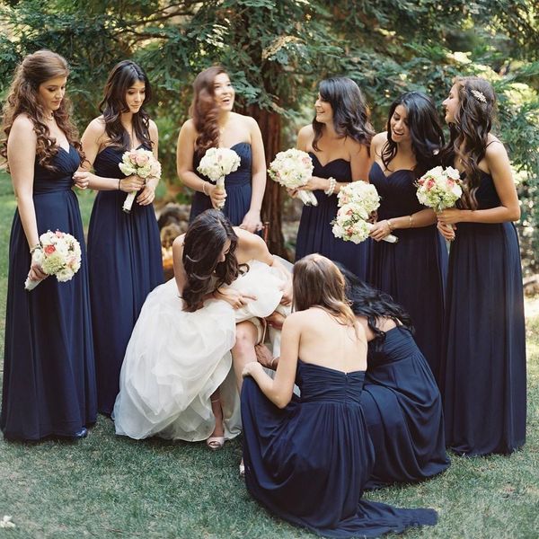 

2019 long navy bridesmaid dresses chiffon pleats sweetheart floor length elegant evening gowns party dress custom made, White;pink