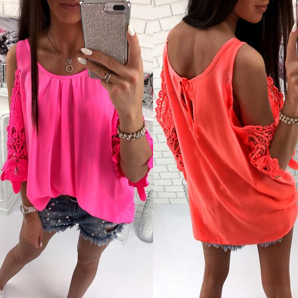 

Womens Ladies's Fashion Loose Casual Chiffon Jumper Summer Tops Open Cold Shoulder Blouse T-Shirt Tee Shirt