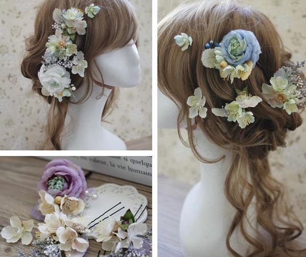 

wedding hair accessory flower brides hair sticks hairwear for summer beach weddings bohemia, Silver