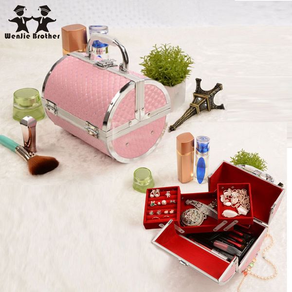 

wholesale- wenjie brother pillow design aluminium alloy make up box makeup case beauty case cosmetic bag multi tiers lockable jewelry box