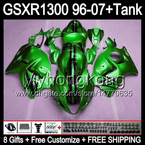 8 regalo verde lucido per SUZUKI Hayabusa GSXR1300 96 97 98 99 00 01 13MY212 GSXR 1300 GSX-R1300 GSX R1300 02 03 04 05 06 07 TOP carenatura verde