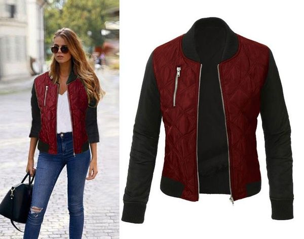 

women's coat autumn casual jackets ladies color block pocket zipper front stand collar long sleeve basic jacket coat outwear, Black;brown