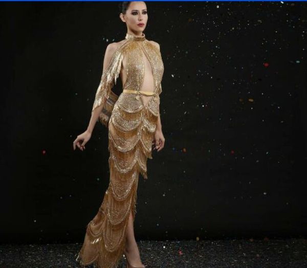 Вечернее платье платье знаменитости русалка кристаллы высокие кисточки с длинным рукавом 7 yousef aljasmi kim kardashin labourjoisie