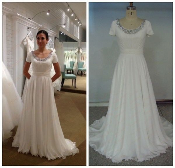 Discount Simple White Ivory Crystals Chiffon A Line Wedding