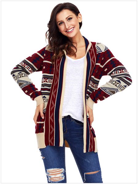 

women's autumn & winter knitted print long sleeve cardigan sweater loose outfit clothing vestidos size: s  l xl dlm27721, White;black