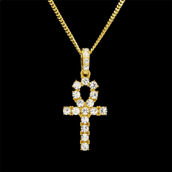 

Хип-Хоп Золото Серебро Анк Египетские Ювелирные Изделия Кулон Bling Rhinestone Кристалл