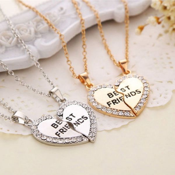 

whole 1 set friend necklace pendant heart silver rhinestone bff friendship half a person necklace for men women fashion 1800185