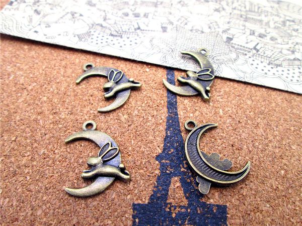 

90pcs--17*22mm antique bronze rabbit to the moon charms pendants, Bronze;silver