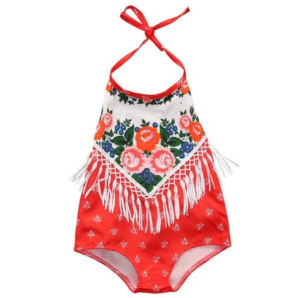 Recém-nascido bebê bebê menina bebê vermelho borla floral romper verão princesa criança criança crianças macacão outfit sunsuit cute crianças roupas