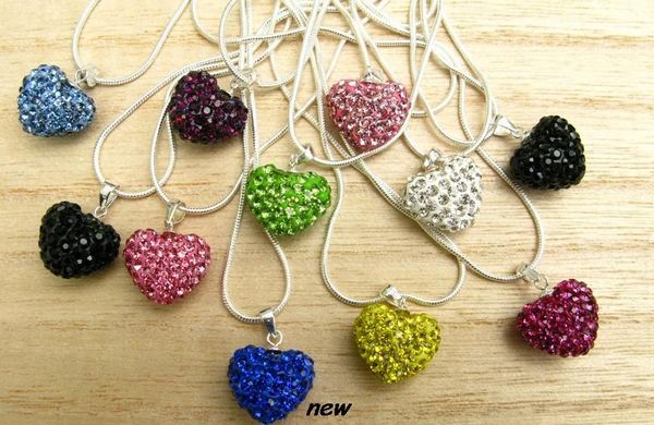 

Wholesale- fashion cheapest white black 16 inch mix Silver Plated Crystal Heart Shamballa Necklace Pendant Snake Chains