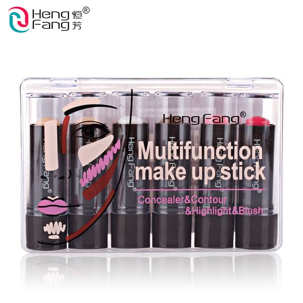 Wholesale-6Pcs/Set Concealer Blush Highlight Contour Multifunction make up stick 3.5gx6  Brand HengFang #H8458