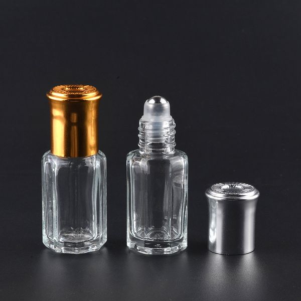 3ML 6ML 10ML Bottiglie di vetro ottagonali con roll on Bottiglie di aromi Sfera di metallo Profumo di olio essenziale Fiale di imballaggio Custodia ricaricabile ZA1623