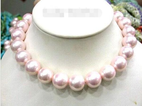 

18" 16мм розовый круглый южный морской раковины жемчуг ожерелье