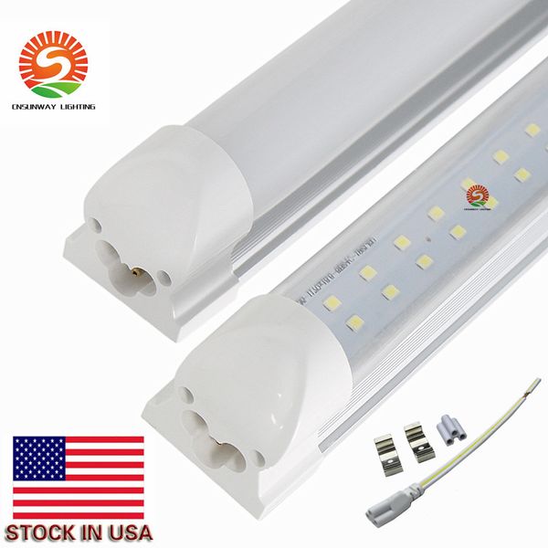 Lagerbestand in den USA: 72 W, 8 Fuß, LED-Röhren, Leuchtstoffröhren, T8, integrierte LED-Röhren, zweireihig, 384 LEDs, hohe Lumen, AC 85–265 V, UL FCC