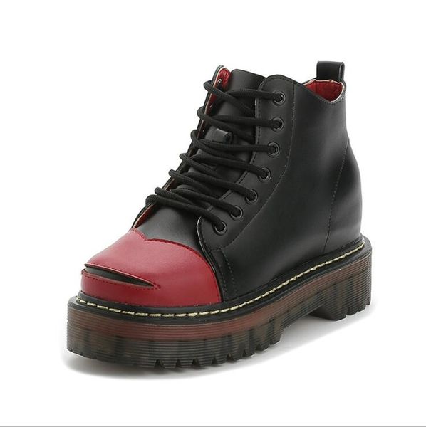 

women lace up martin boots genuine leather combat punk ankle boots platform oxfords shoes size 35-40, Black