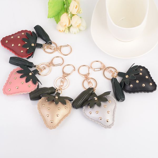 

Leather Key Chain Rivet Fruit Strawberry Keychains Keyrings Women Handbag Charms Pendant Key luxury Man Car Key Rings Accessory