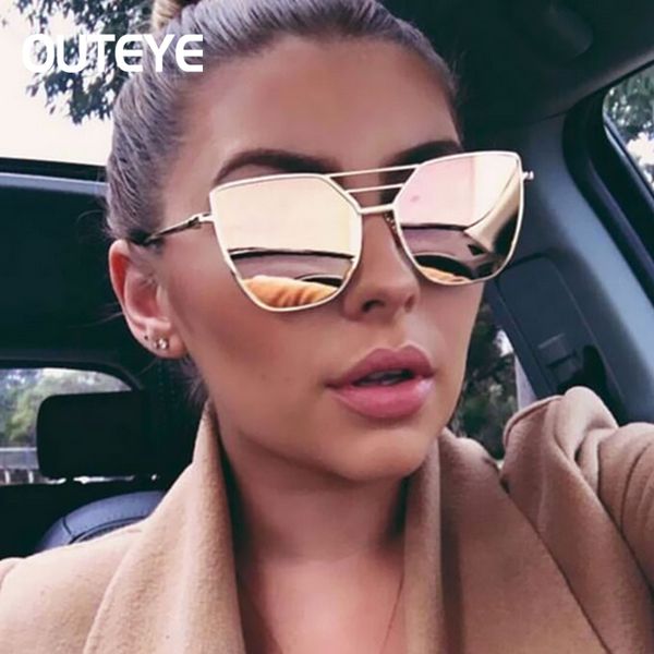 

wholesale- outeye fashion flat rose gold men women mirror sunglasses brand designer cool sun glasses female 2017 wholesale, White;black