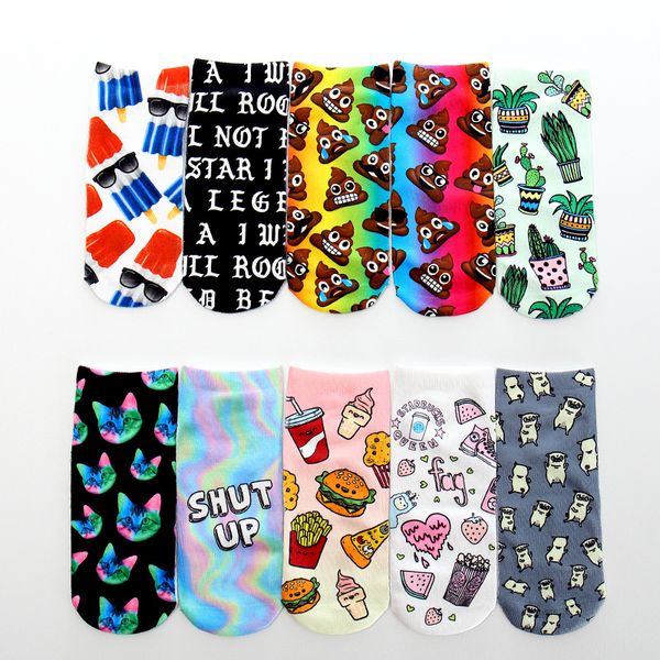 

multi-style unicorn emoji socks 3d printing ankle socks cartoon animal food print hip hop socks dhl