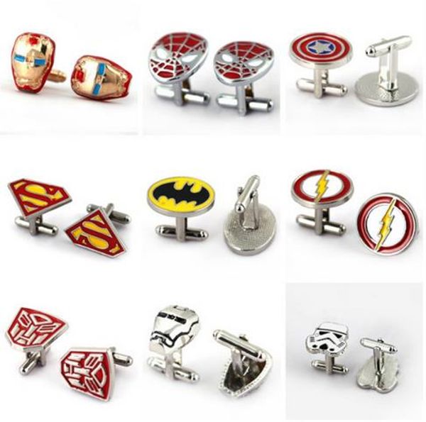 

Metal Alloy Superhero Cuff Link Superman Spider-Man Iron Man Captain America Cuff Buttons size 2cm*2cm