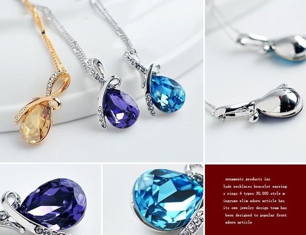 

Unique Design Crystal Drop Necklace Fashion Jewellery Top Quality Austria Crystal Pendant Necklaces 6 Colors Free Shipping