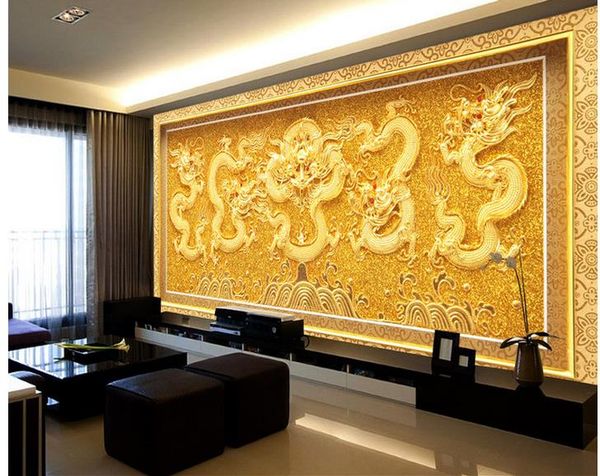 

luxury european modern embossed shuanglong bead tv wall mural 3d wallpaper 3d wall papers for tv backdrop