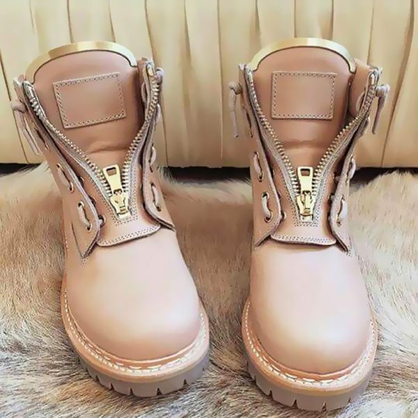 Frau Mode Metall Leder Nackte Stiefeletten Großhandel Frauen Schnüren Hochwertige Reitstiefel Vorne Ösen Motorradstiefel Schwarze Reißverschluss LzMpSUjqVG