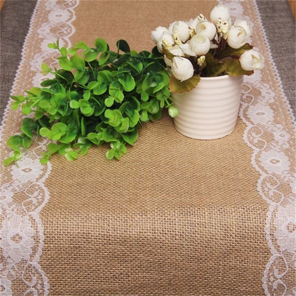 

wholesale-new vintage lace jute table runner original ecology style white natural jute country party wedding decoration yl678711