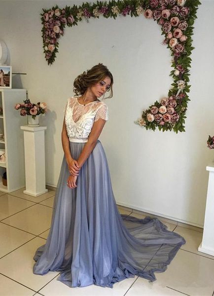 Elie saab Romantik Dantel Uzun Gelinlik Modelleri Bohemian Gelin Gelinlik Modelleri Backless Kısa Kollu Şifon abiye giyim Parti Elbiseler