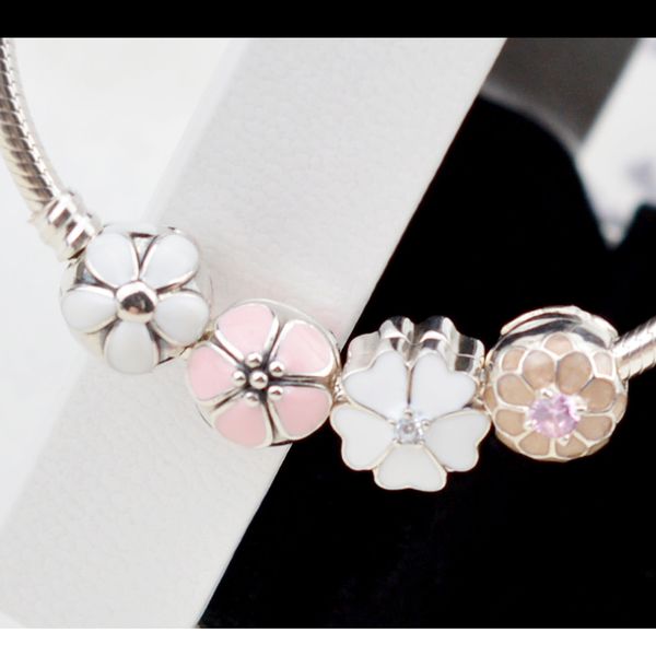

dorapang peach blossom beads 925 sterling silver pendants bracelets magnolia flowers charms crystal beads jewelry jewelry magnolia flowers, Black