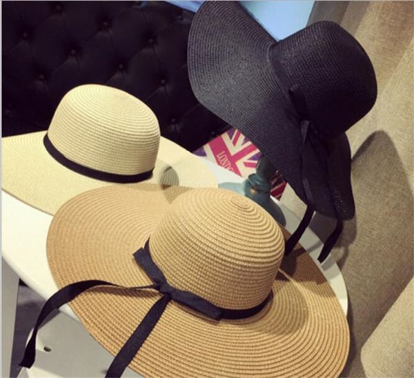 

20pc women large floppy foldable traw hat boho wide brim beach un cap 3 color with bow ummer holiday r024
