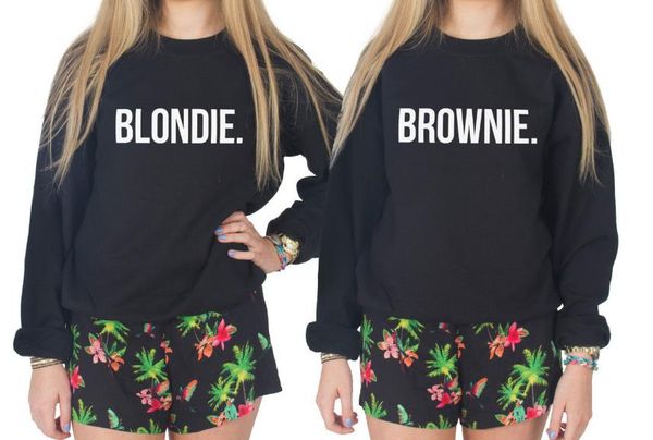 

wholesale- blonde brunette friend letters print women sweatshirts casual hoody for lady funny hipster jumper drop ship zt-111, Black